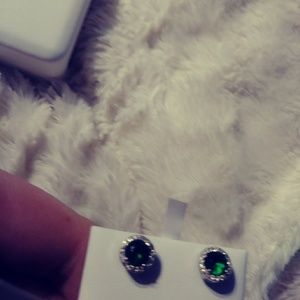 Emerald green synthetic stud earrings